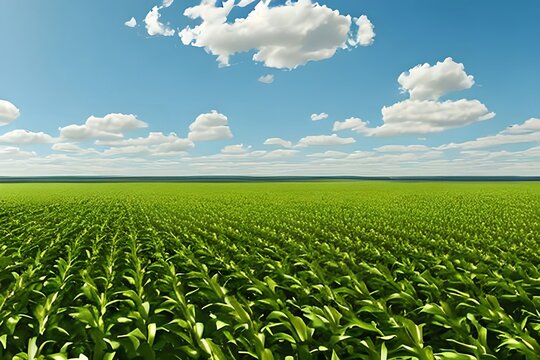 Cultivated Corn Field, Earth Day Concept, Plant In The Ground, Green World. Generative AI