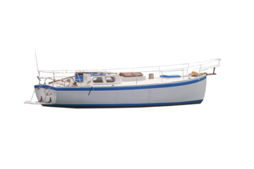 Cutout of an isolated white boat  with the transparent png
