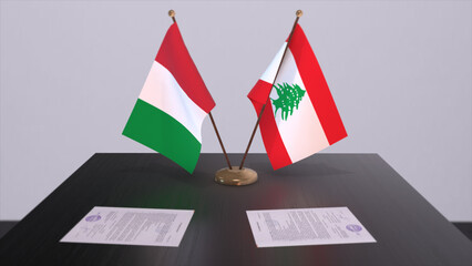 Lebanon and Italy country flags 3D illustration. Politics and business deal or agreement