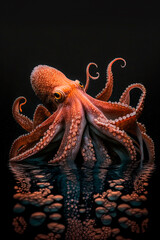 Fototapeta premium An octopus sitting on top of a body of water. Generative AI