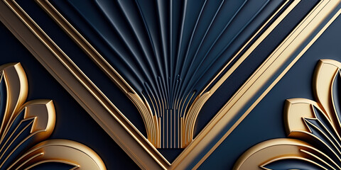 Luxury dark blue with gold pattern. Abstract art deco background. Digital ai art