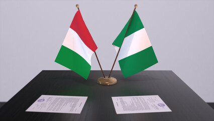 Nigeria and Italy country flags 3D illustration. Politics and business deal or agreement
