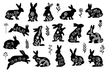 set decorative Easter rabbits - obrazy, fototapety, plakaty