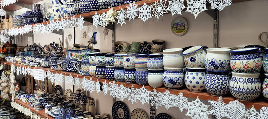 Blue and white Polish pottery. various products 