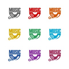 Gramophone music logo icon isolated on white background. Set icons colorful