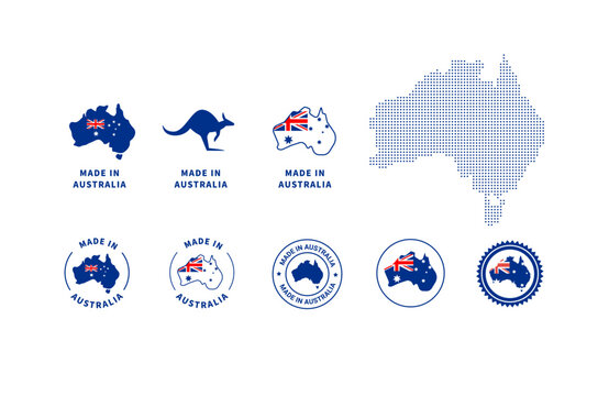 Made in Australia Color Vector Icon Set. Australian-Made Badge Symbols. Australia Outline Icon Pack,Made in Australia icon. Stamp made in with country map