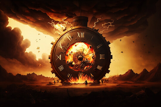 doomsday clock on steampunk apocalypse backgroound