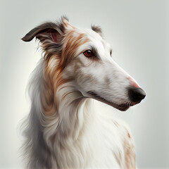 Borzoi portrait. Realistic illustration of dog isolated on white background. Dog breeds