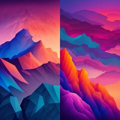Mountain shaped background pastel gradient in pink blue and purple. design element for backgrounds, banners, wallpapers, posters and covers, generative ai
