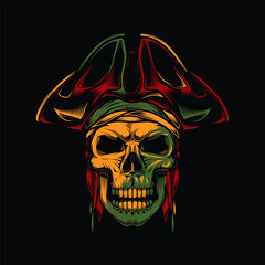 A pirate's skull in a cocked hat. Original vector illustration in vintage style.