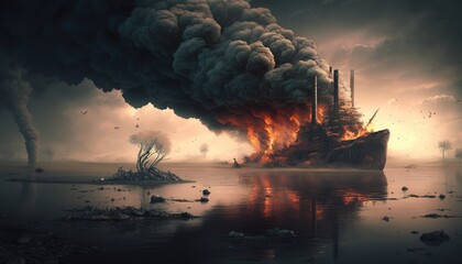 Dystopian landscape: environmental disaster and pollution concept