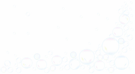 Cute, realistic, fun water bubbles flying randomly. Transparent background