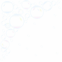 Cute, realistic, fun water bubbles flying randomly. Transparent background