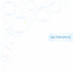 Cute, realistic, fun water bubbles flying randomly. Transparent background