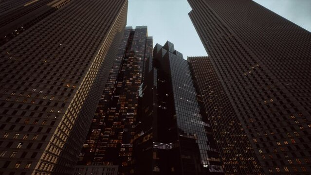 View looking up at high rise buildings