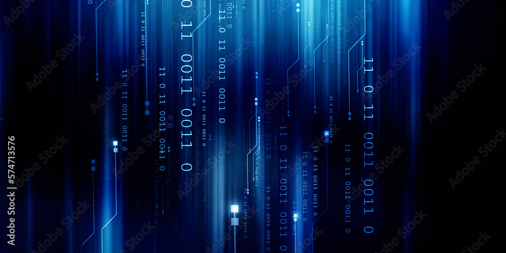 Poster 2d illustration abstract digital binary data on computer screen