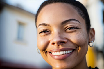 Generative ai smiling mixed race young woman having fun