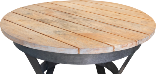 Round wooden table top isolated on white background for product display