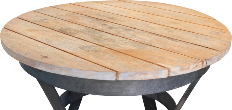Round wooden table top isolated on white background for product display