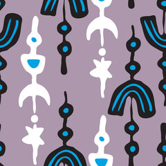 Abstract seamless vector pattern with circles, stars, dots and spots decorative elements. Hand drawn background in boho style for textile print, fabric design, wallpaper and digital paper, wrapping.
