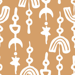 Abstract seamless vector pattern with circles, stars, dots and spots decorative elements. Hand drawn background in boho style for textile print, fabric design, wallpaper and digital paper, wrapping.