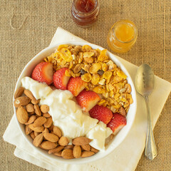 Healthy breakfast with fruits and nuts