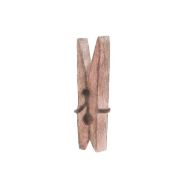 recommend clip art: Watercolor illustartion. Hand painted brown clothes peg, Wooden clothes pin for laundry. Clips for hanging dresses after washing. Clamp with metal holder. Isolated clip art for shop banners, prints