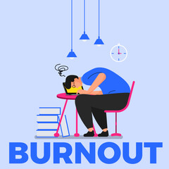 Burnout. Professional burnout syndrome. Tired man manager with full and low energy battery working on computer in workplace.Emotional burnout. A tired worker is sitting at the table.