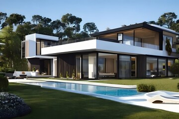 Fototapeta na wymiar Smart Home And Intelligent House Concept With Modern Villa In Background. Generative AI