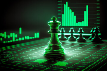 Chess board pawn with green finance graph for success trading strategy on background, Generative AI - 574716530