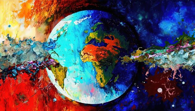 paint like illustration of earth planet view from space, Generative Ai