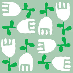 Tulip with leaves pattern for fabric print, background decoration, paper ornament, wallpaper. Floral, garden, botanical, theme. Romantic, elegant hand drawn illustration. Vintage style vector drawing.