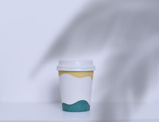 Recycled cardboard coffee cup in white to edit on a white background