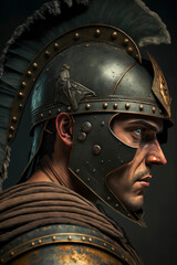 Gladiator with scary helmet ,Roman soldier, made with Generative AI - obrazy, fototapety, plakaty