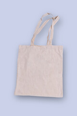 Recycled fabric bag in white on a blue background, for edition