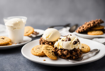 Summer treat: cookies and ice cream on a plate.
