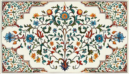 Pattern With Flowers Mughal Style - obrazy, fototapety, plakaty