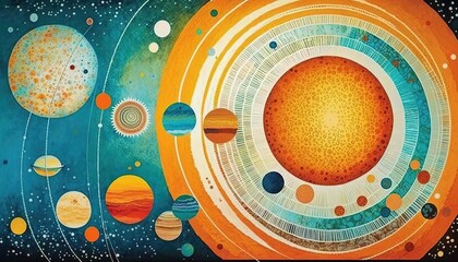 paint like illustration of abstract solar system planets, idea for artistic background wallpaper, Generative Ai