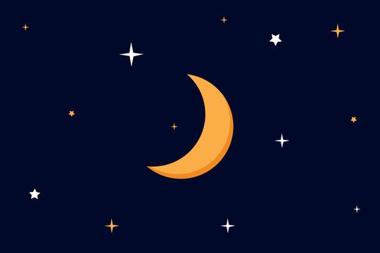 Vector night sky background stars and moon. crescent moon with stars in space