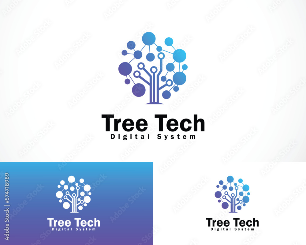 Fototapete tree tech logo creative network brain smart innovation icon design connect network business