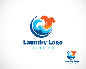 laundry logo creative water drop clothes clean business circle wave color
