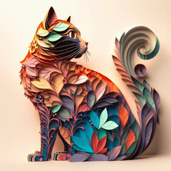 Paper cut art of a cat sitting, made with Generative AI