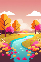Fototapeta na wymiar Beautiful colorful nature landscape flat illustration ,made with Generative AI