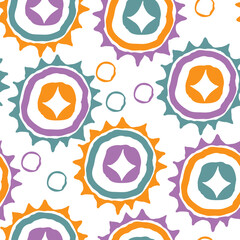 Abstract seamless pattern with circle, dots and spots decorative elements. Hand drawn background in boho style for textile print, fabric design, wallpaper and digital paper, wrapping.