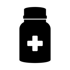 Medicine bottle icon. Black and white icon. Vector illustration.