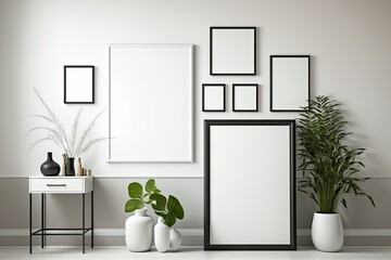 collection of empty picture frames in contemporary minimalist settings. Generative AI