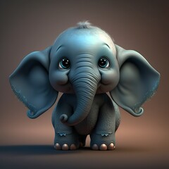 3d render cute little elephant full body iillustration shiny and fluffy, bright big eyes, fluffy tail, and sweet smile created by generative AI