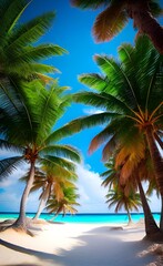 Obraz na płótnie Canvas Idyllic tropical landscape with palm trees. Generative AI. Travel background 