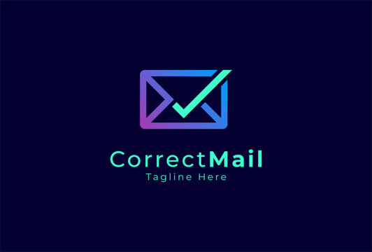 Mail logo design, mail symbol with check mark inside, vector illustration