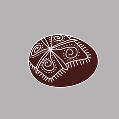 Hand drawn Easter egg with white lines on a brown background. Ethnic traditional motif ukrainian national pattern swirls
